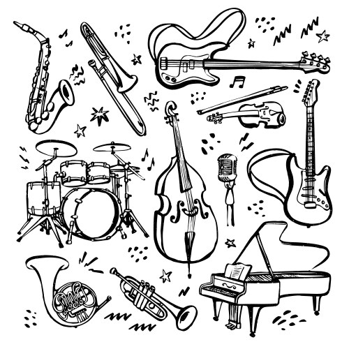 Hand Drawn Music Instruments Set Vector Image