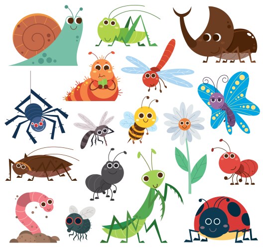 Cartoon insects set Royalty Free Vector Image - VectorStock