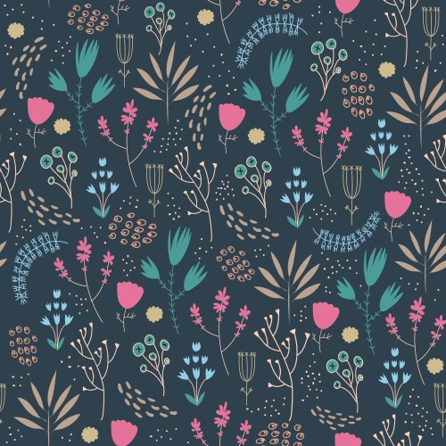 Floral seamless pattern beautiful dark background Vector Image