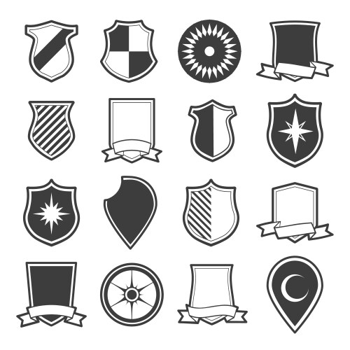 Shield shape icons set black label signs isolated Vector Image