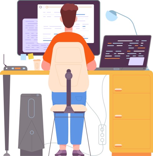 Programmer writing code work software developer vector image