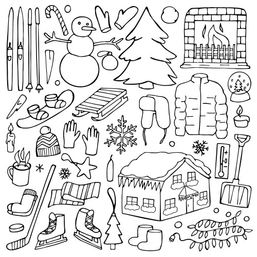 Winter Doodle Set - Festive Icons Vector Image