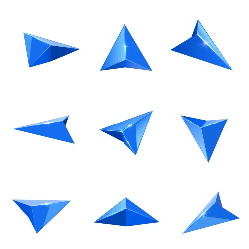 blue glossy crystal navigation arrow realistic set vector image