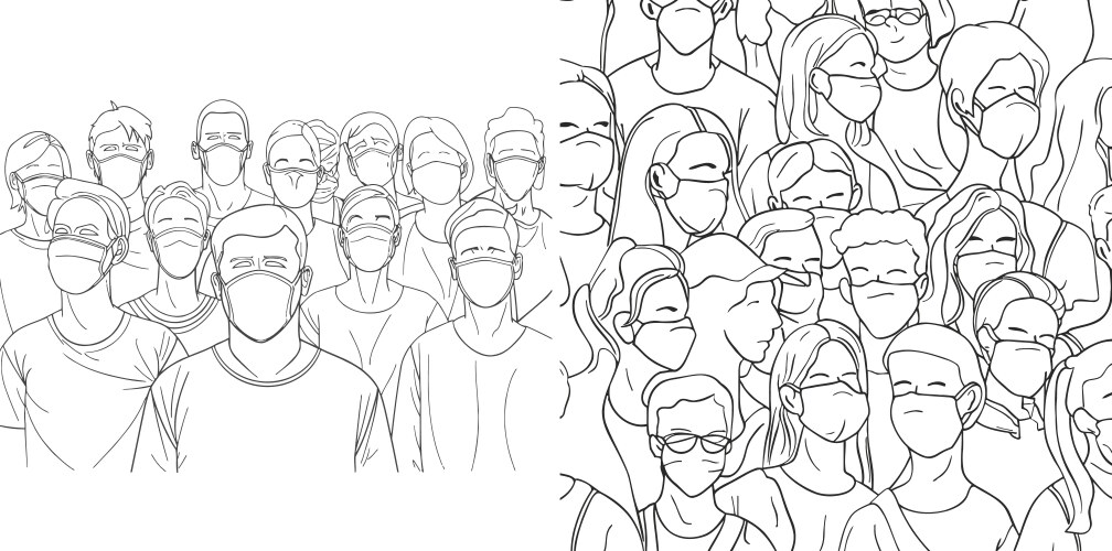 Continuous line drawing of crowd people wearing Vector Image