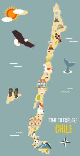 Chile Map with Icons & Landmarks Vector Image