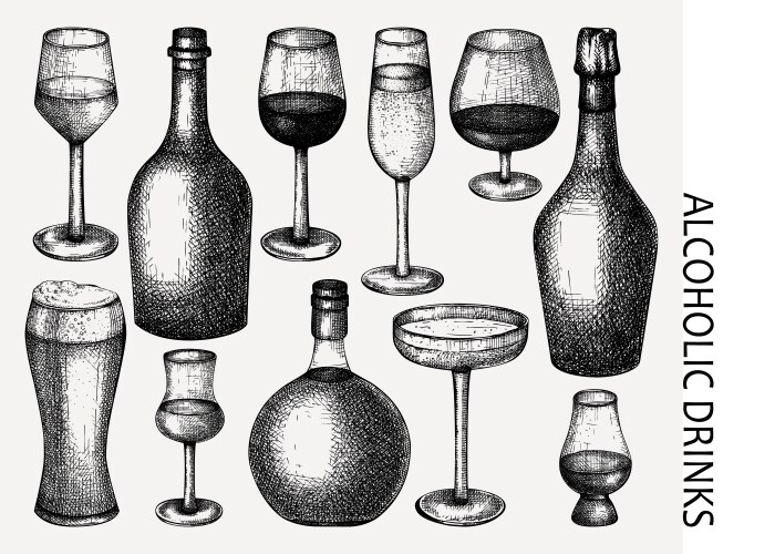 Alcoholic Drink Glasses & Bottles Vector Image