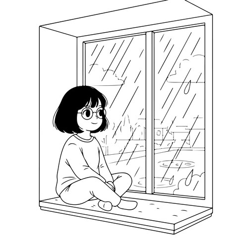Girl Watching Rain Vector Image