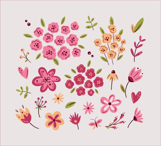 Set of scandinavian flowers in viva magenta vector image