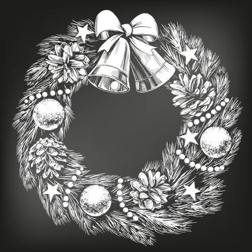 Hand-Drawn Christmas Wreath Vector Image