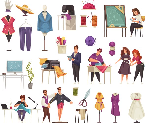 Garment factory set Royalty Free Vector Image - VectorStock