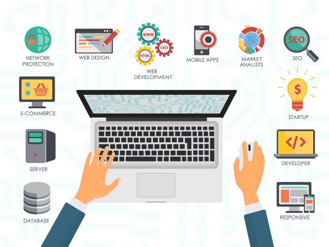 Programmer Hands Coding on Laptop - Top View vector image