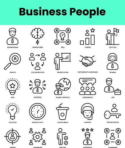 set of business people icons linear style icon vector