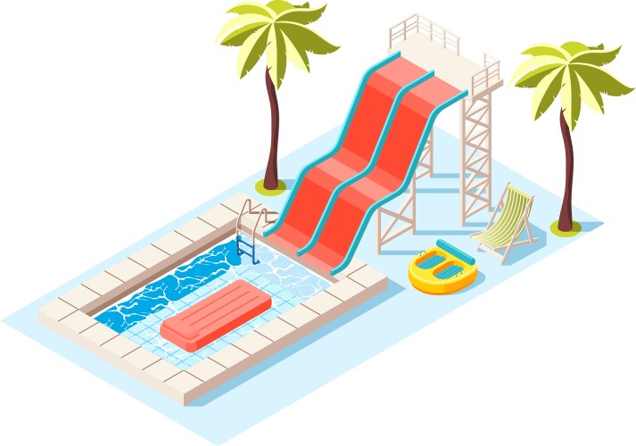 Aquapark slide scenery composition vector image