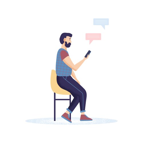 men hipster with a beard holding smartphones vector