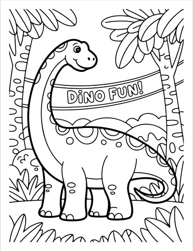 Dinosaur coloring page with trees and dino fun Vector Image