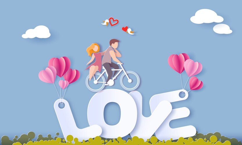 Valentines day card with couple in love heart vector image