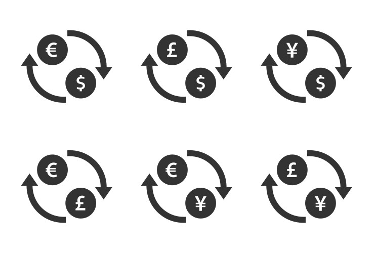 currency exchange icon set dollar euro yen vector image