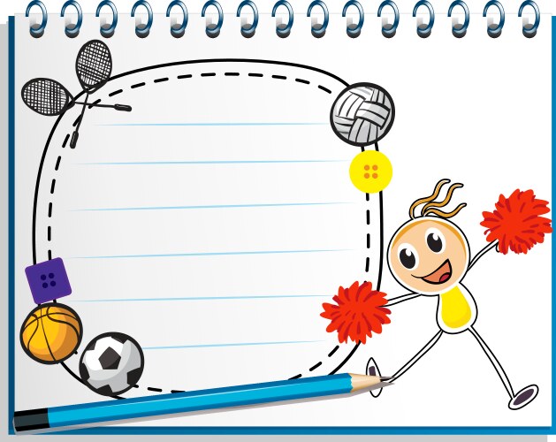 A notebook with sketch of young cheerleader Vector Image