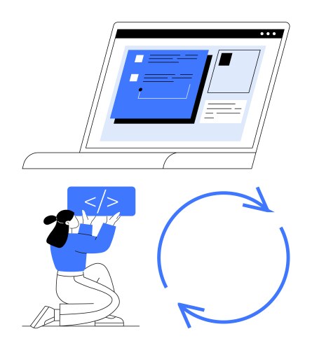 Software development workflow with code update vector image