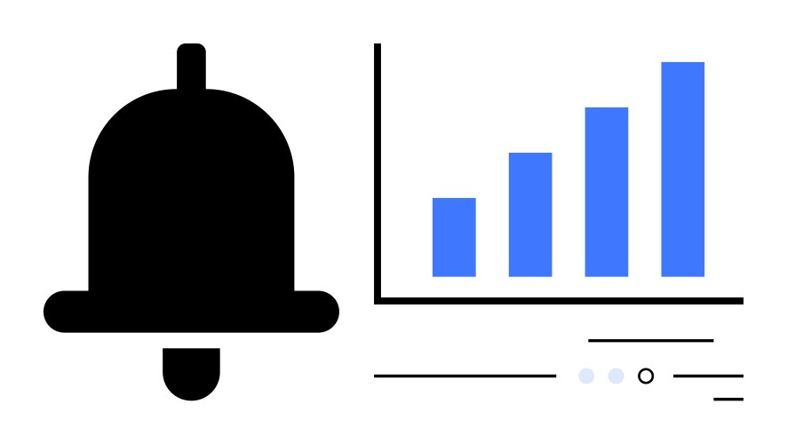 Notification bell with rising bar graph indicating – Royalty-Free ...