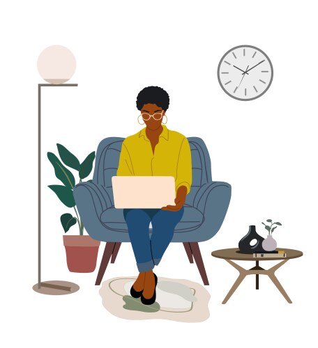 Black business woman working at laptop home vector image