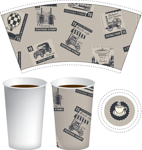 Monochrome set patterns for paper cups Royalty Free Vector