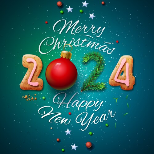 merry christmas and happy new year 2024 poster vector image