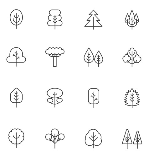 Tree and leaf line icons set natural stroke Vector Image