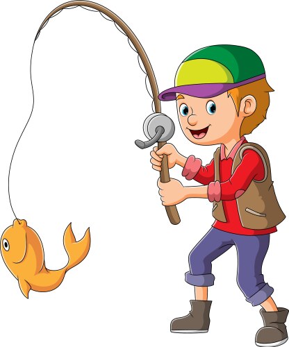 Young man is fishing the fish vector image