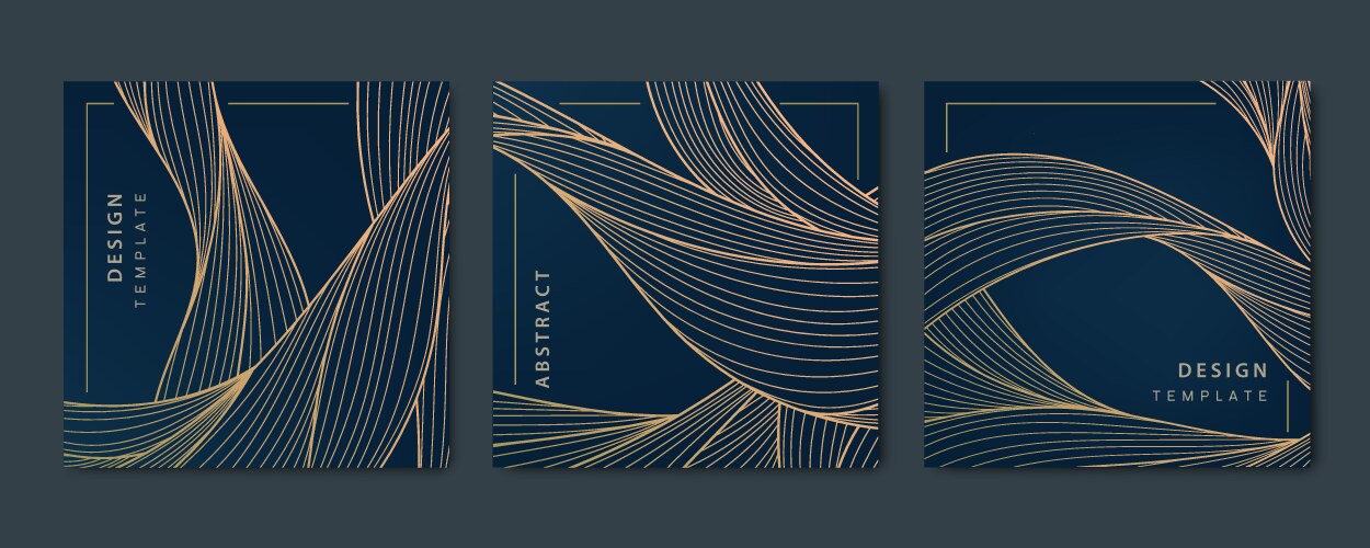 set of wavy luxury line cards golden vector image