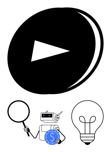 Robot exploring innovation with play button vector image