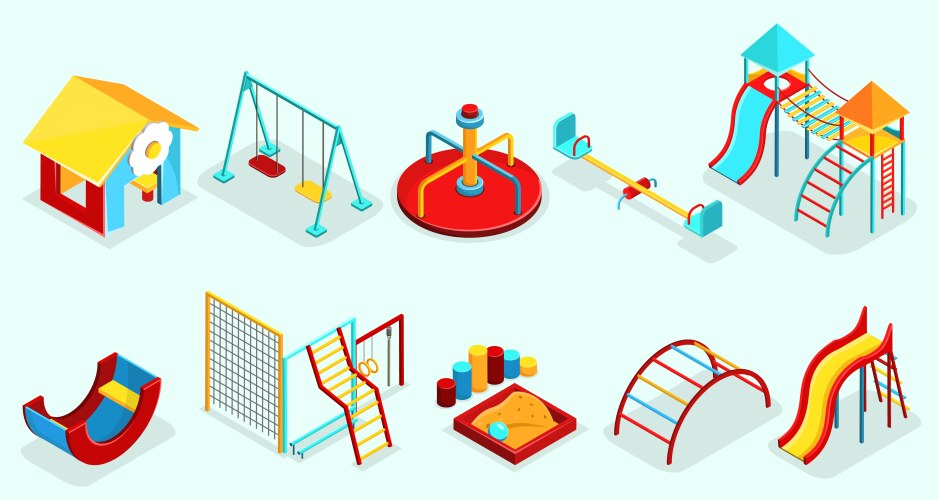 Kids playground isometric pictures set Royalty Free Vector