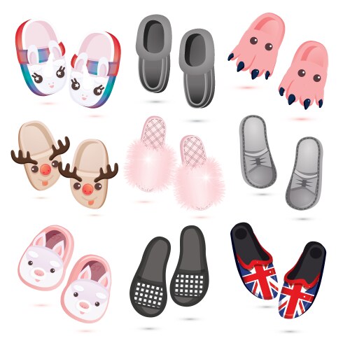 Cartoon House Slippers Icon Set Vector Image