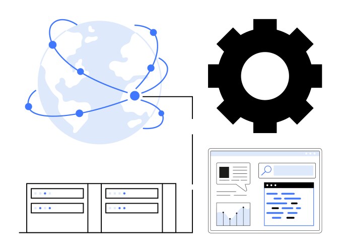Global networking and data flow with system vector image