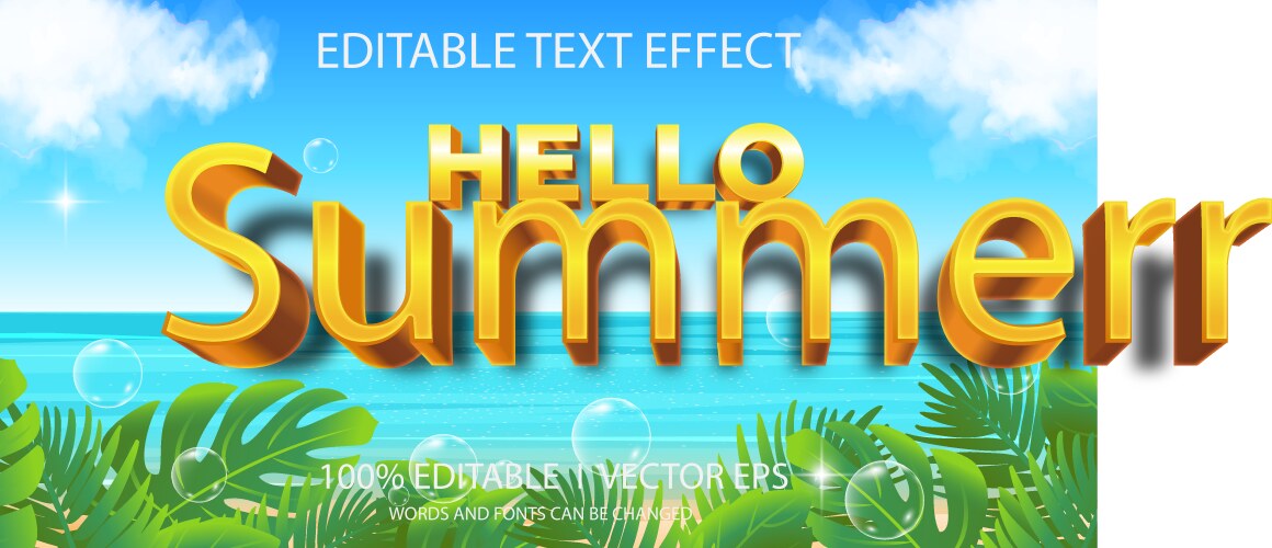 Hello summer 3d text effect with modern style vector image