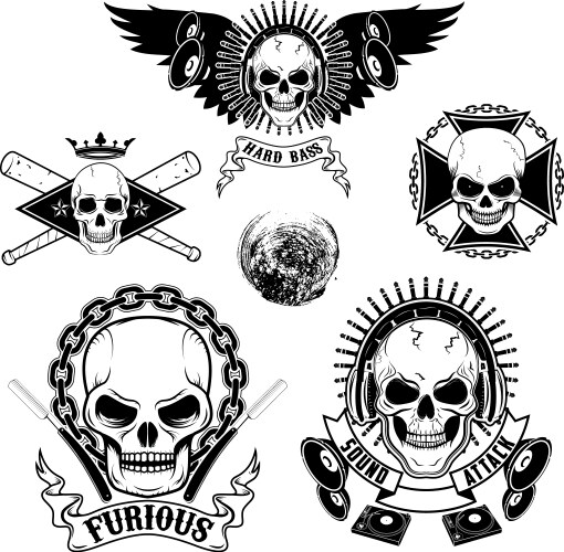 Set of emblems with skulls Vector Image