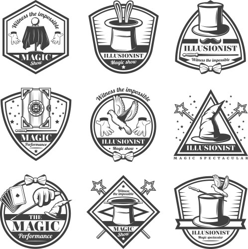 Vintage monochrome magic show labels set vector image