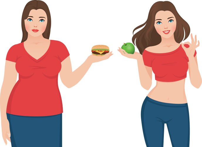 Fat and slim woman before after weight loss vector image