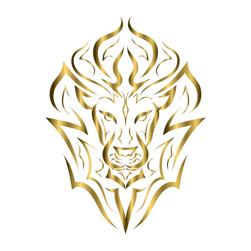 Gold line art front lions head Vector Image