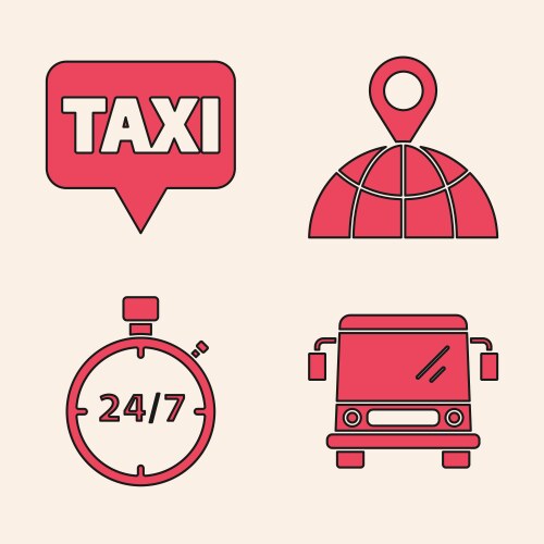Set bus map pointer with taxi location vektorbild