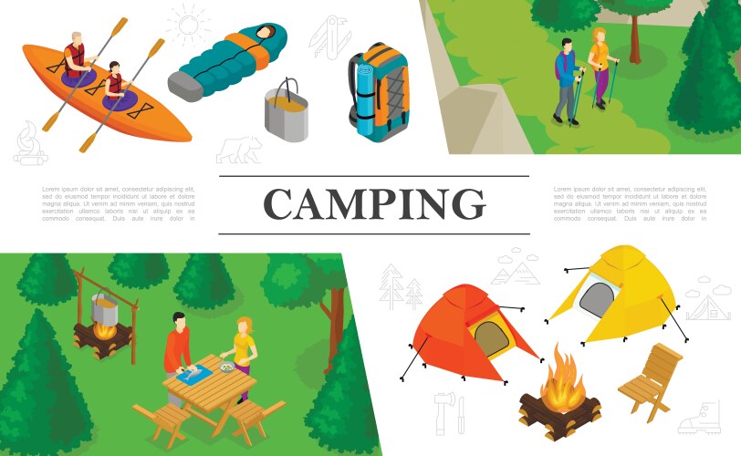 Isometric summer outdoor recreation concept Vector Image