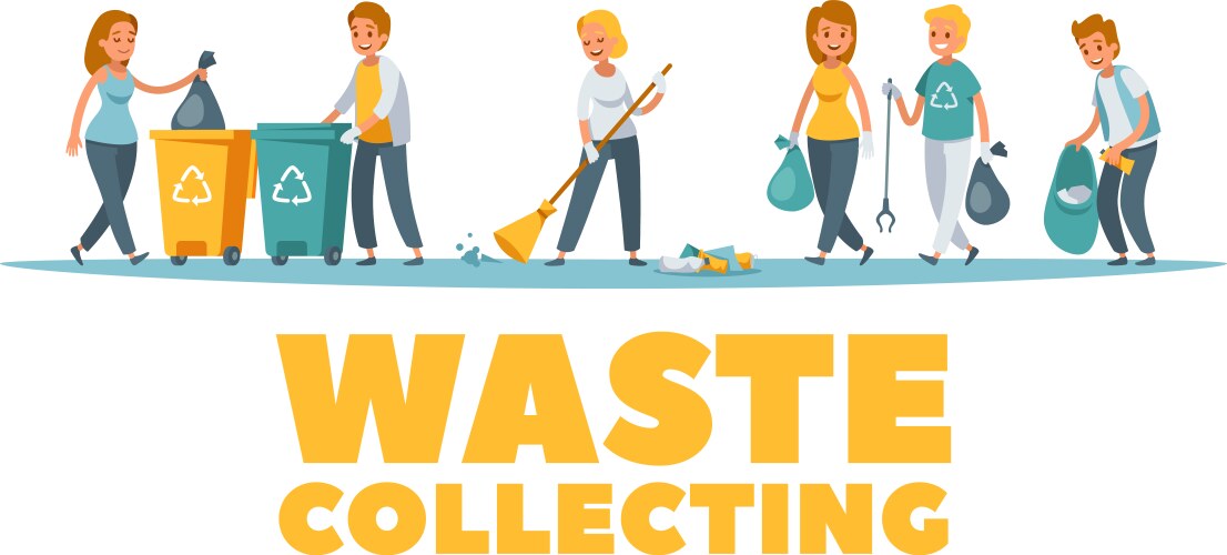 collecting garbage flat composition vector image