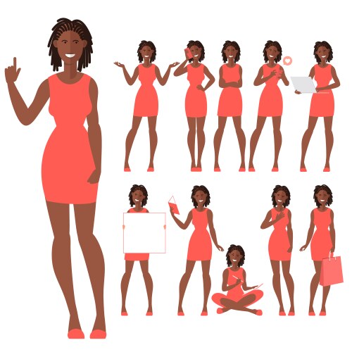 flat design characters a young afro american woman vector image vector image