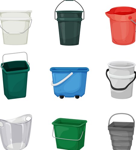 Plastic bucket container set cartoon Vector Image