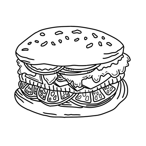 Classic Burger Line Art Vector Image