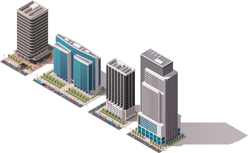 City buildings icon set Royalty Free Vector Image