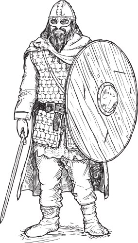 Viking Warrior with Sword & Shield Vector Image