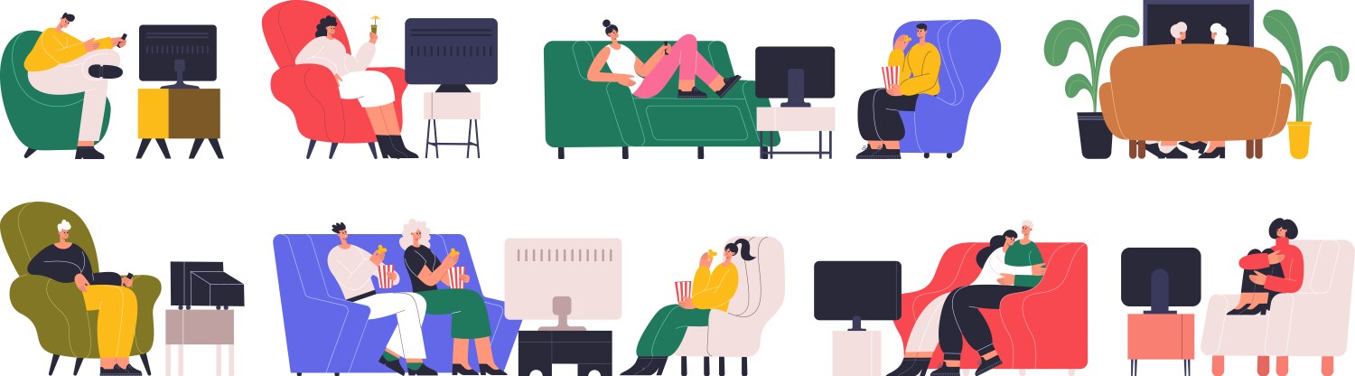 people watching tv couple family resting vector image