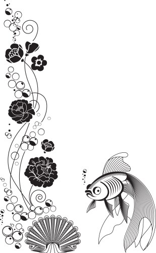 Elegant Fish and Floral Motif Vector Image
