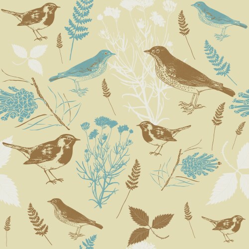 Vintage bird floral pattern vector image